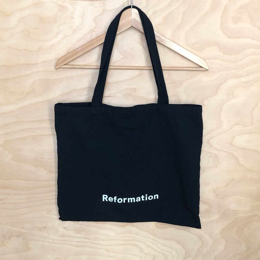 Reformation Black Shoulder Tote Bag White Logo Canvas Womens Large 17X14in.
